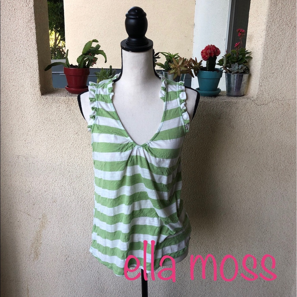 Stripped White and Green ELLA MOSS Ruffle Tank